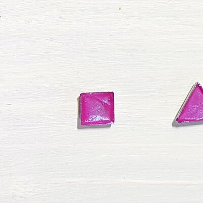 Mini triangle & square studs - Iridescent purple ,SKU422