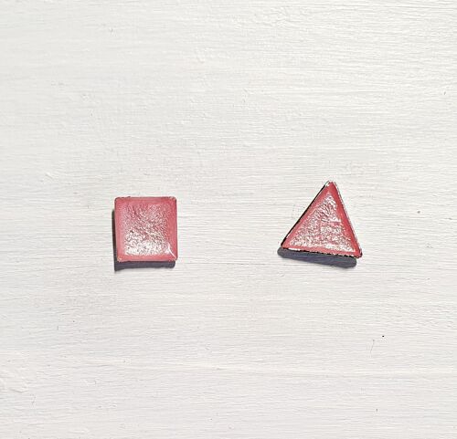 Mini triangle & square studs - Baby pink ,SKU423