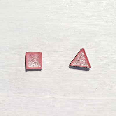 Mini triangle & square studs - Baby pink ,SKU423