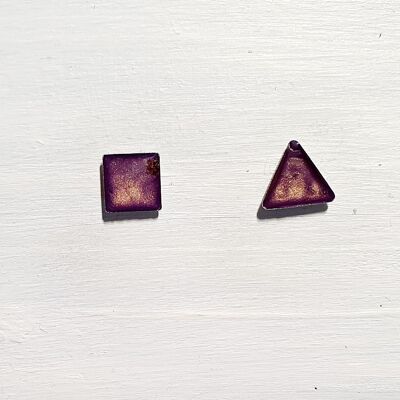 Mini triangle & square studs - Purple ,SKU424