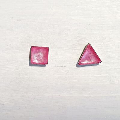 Mini triangle & square studs - Bubblegum pink ,SKU429