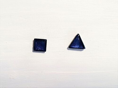 Mini triangle & square studs - Midnight pearl ,SKU432