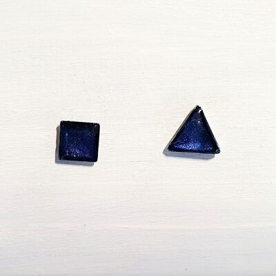 Mini triangle & square studs - Midnight pearl ,SKU432