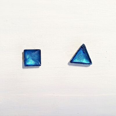 Mini triangle & square studs - Sea blue pearl ,SKU433