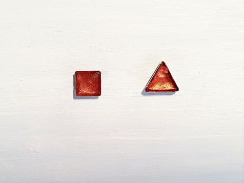Mini triangle & square studs - Iridescent copper ,SKU435