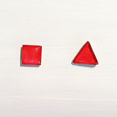 Mini Dreieck & Quadrat Ohrstecker - Rote Perle ,SKU437
