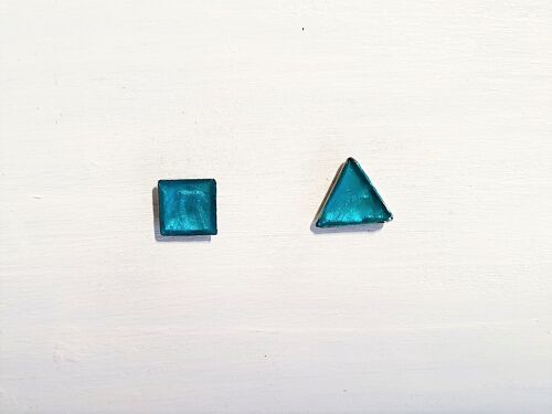 Mini triangle & square studs - Iridescent aqua ,SKU439
