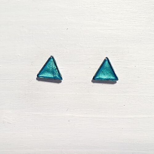 Mini triangle studs - Iridescent blue ,SKU449