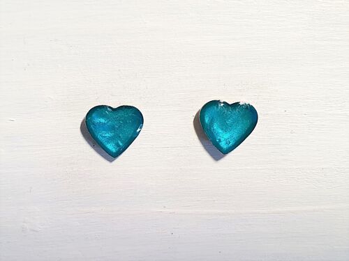 Mini heart studs - Iridescent aqua ,SKU552