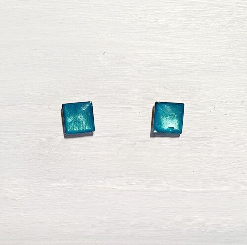 Mini square studs - Iridescent blue ,SKU563