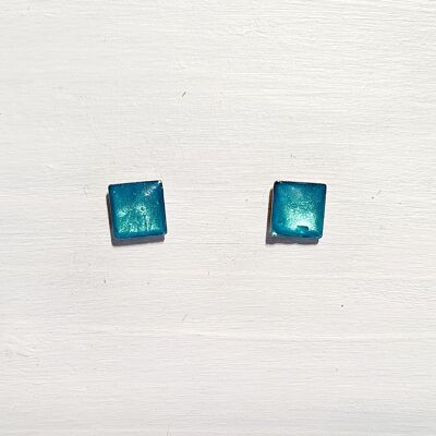 Mini quadratische Ohrstecker - Irisierendes Blau ,SKU563