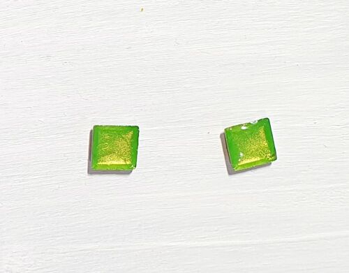 Mini square studs - Iridescent green ,SKU564