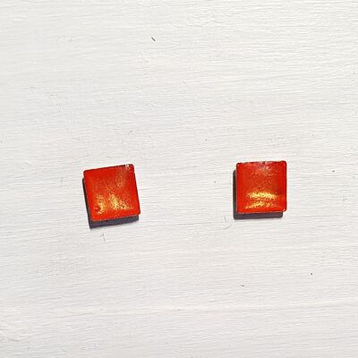 Mini square studs - Iridescent orange ,SKU565