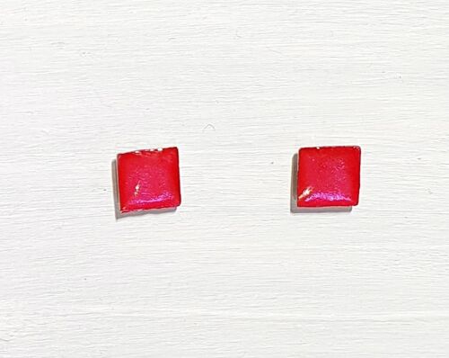 Mini square studs - Iridescent pink ,SKU566