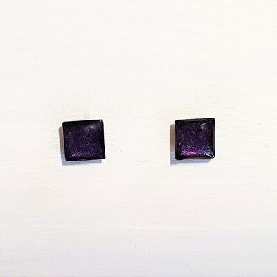 Mini square studs - Deep purple pearl ,SKU575