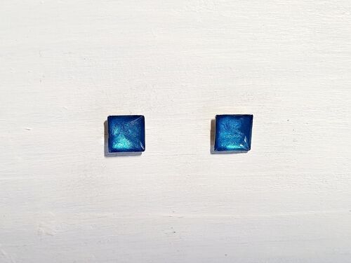 Mini square studs - Sea blue pearl ,SKU577