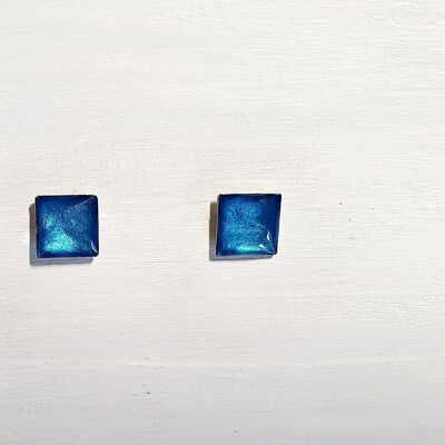 Mini square studs - Sea blue pearl ,SKU577