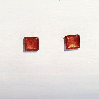 Mini square studs - Iridescent copper ,SKU579