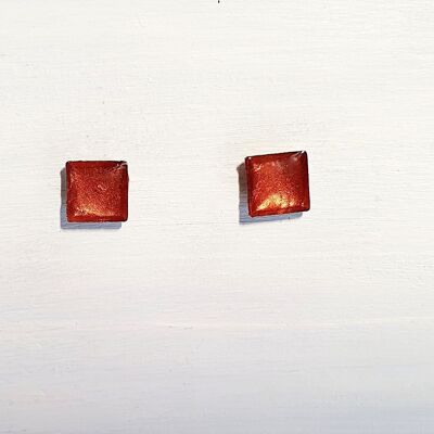 Mini square studs - Iridescent copper ,SKU579