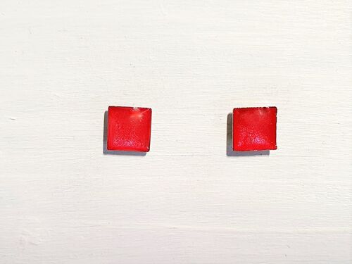 Mini square studs - Red pearl ,SKU581