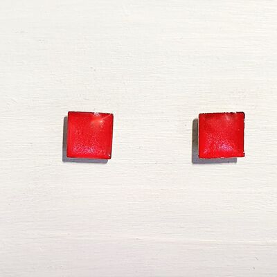 Mini square studs - Red pearl ,SKU581