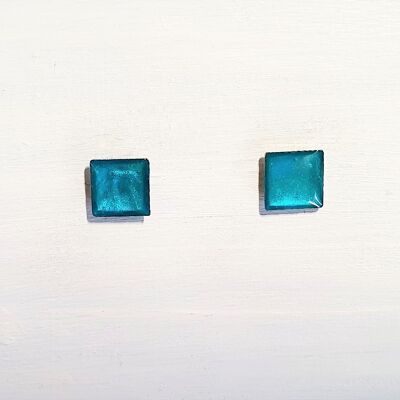 Mini square studs - Iridescent aqua ,SKU583