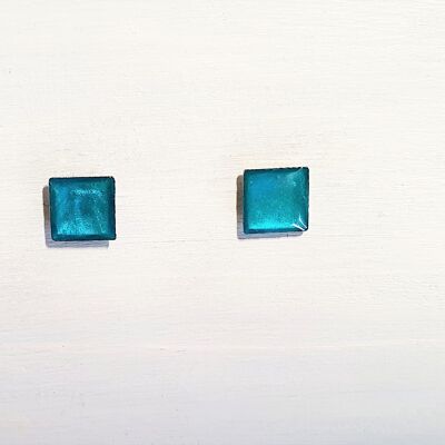 Mini square studs - Iridescent aqua ,SKU583