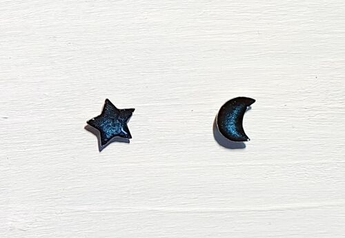 Mini moon & star studs - Night blue ,SKU586