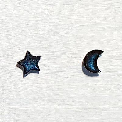 Mini moon & star studs - Night blue ,SKU586