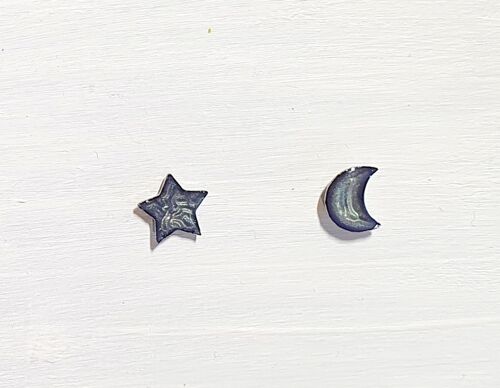 Mini moon & star studs - Marine blue ,SKU588