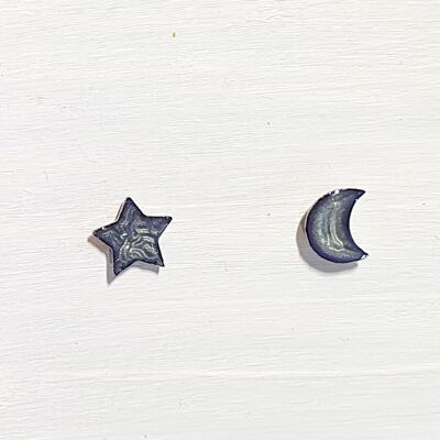 Mini moon & star studs - Marine blue ,SKU588