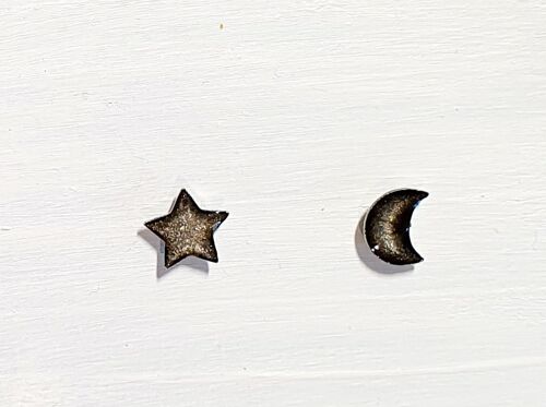 Mini moon & star studs - Onyx ,SKU589