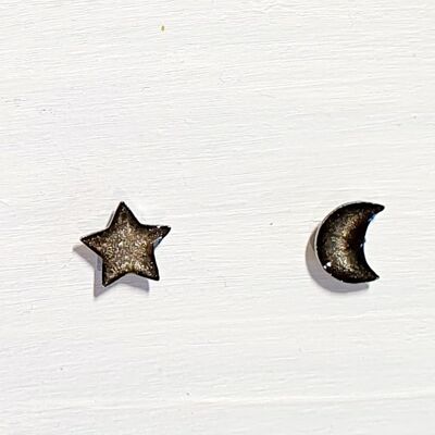 Mini tachuelas luna y estrella - Onyx, SKU589