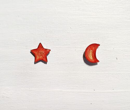 Mini moon & star studs - Orange ,SKU590