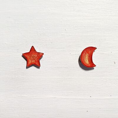 Mini moon & star studs - Orange ,SKU590