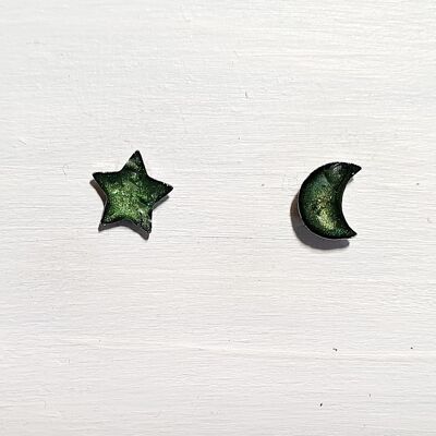 Mini tachuelas luna y estrella - Verde oscuro, SKU592