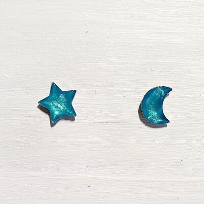 Mini clous lune et étoile - Bleu irisé ,SKU593