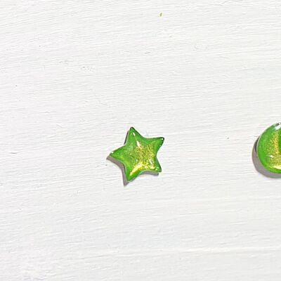 Mini moon & star studs - Iridescent green ,SKU594