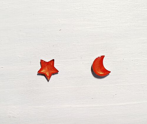 Mini moon & star studs - Iridescent orange ,SKU595