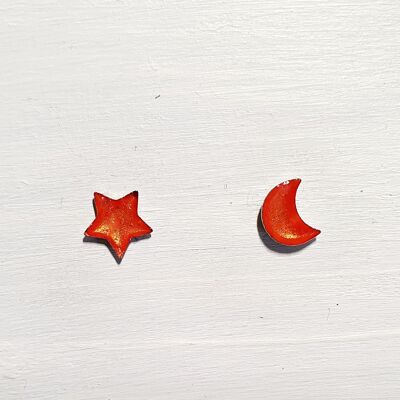 Mini moon & star studs - Iridescent orange ,SKU595