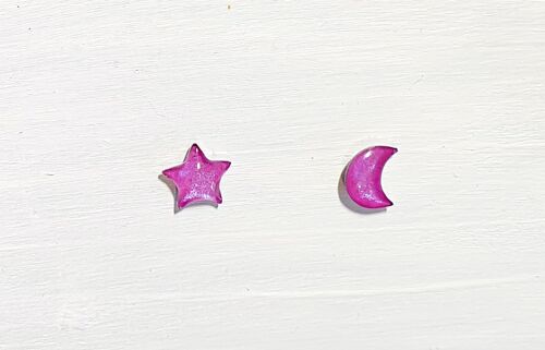Mini moon & star studs - Iridescent purple ,SKU597