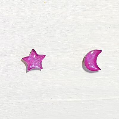 Mini moon & star studs - Iridescent purple ,SKU597