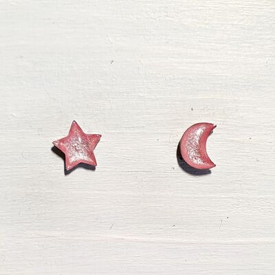 Mini moon & star studs - Baby pink ,SKU598