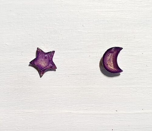 Mini moon & star studs - Purple ,SKU599