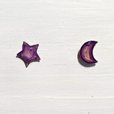 Mini tachuelas luna y estrella - Morado, SKU599