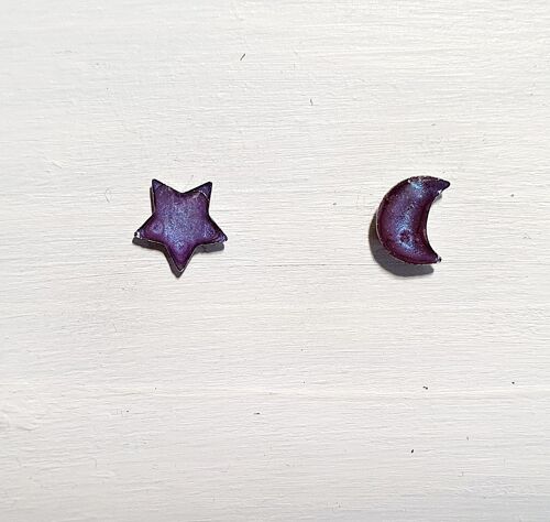 Mini moon & star studs - Violet ,SKU600