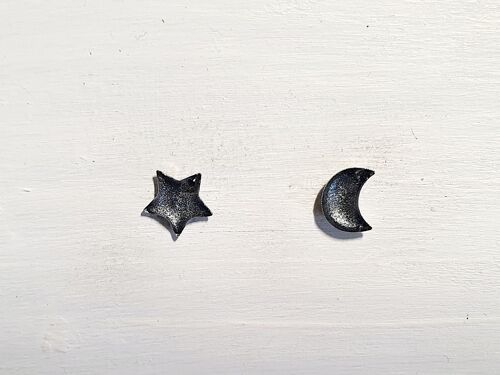 Mini moon & star studs - Silver ,SKU601