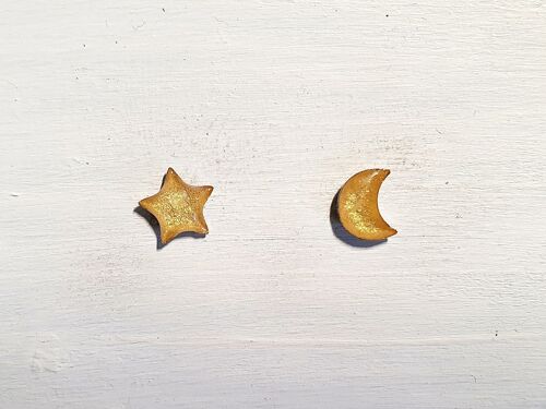 Mini moon & star studs - Gold ,SKU602