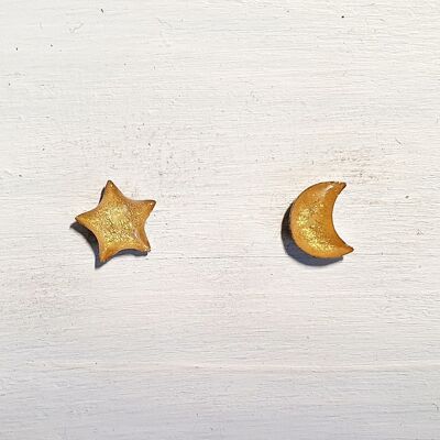 Mini moon & star studs - Gold ,SKU602