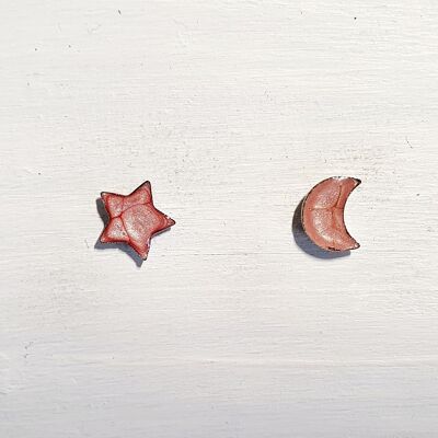 Mini moon & star studs - Bubblegum pink ,SKU603